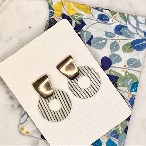 Circle Midcentury Stripe Hoop Goldtone Earrings Geometric Round Retro Pierced